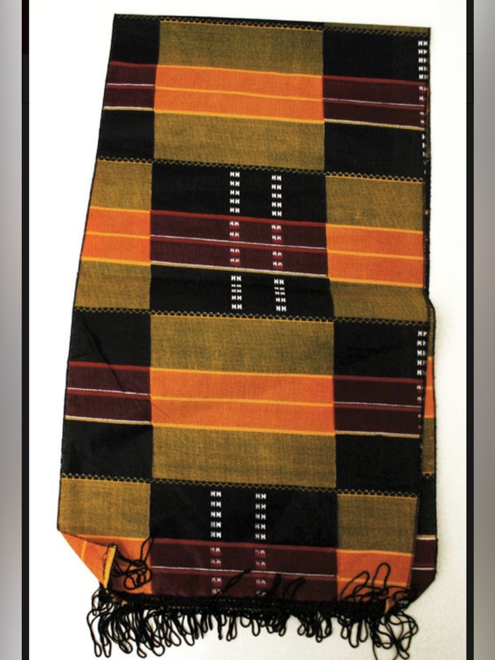 Kente Scarf/Table Runner in Orange and Black - Classic Pattern